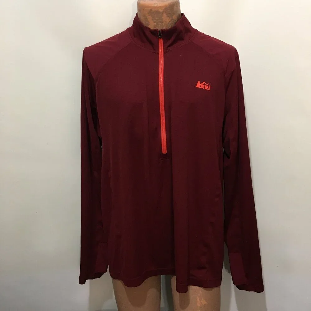REI 2XL Burgundy Lightweight Performance 2 Base Layer Zip Shirt Long-Sleeve - Picture 1 of 5